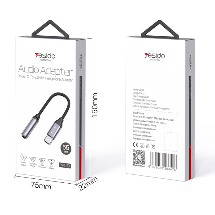 YAU19 Type-C till 3,5 mm AUX Adapterkabel  Aluminium & Nylon