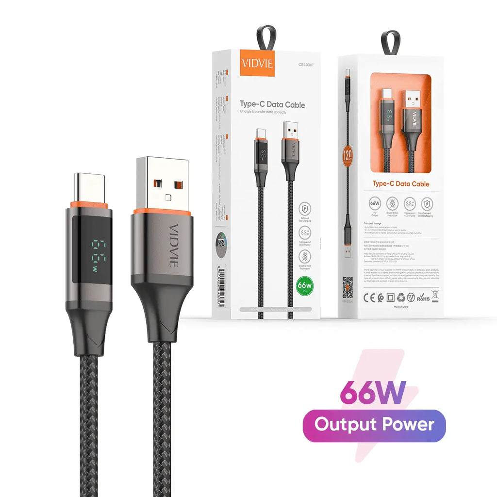 VIDVIE  USB-C Kabel för Snabbladdning 1,2m