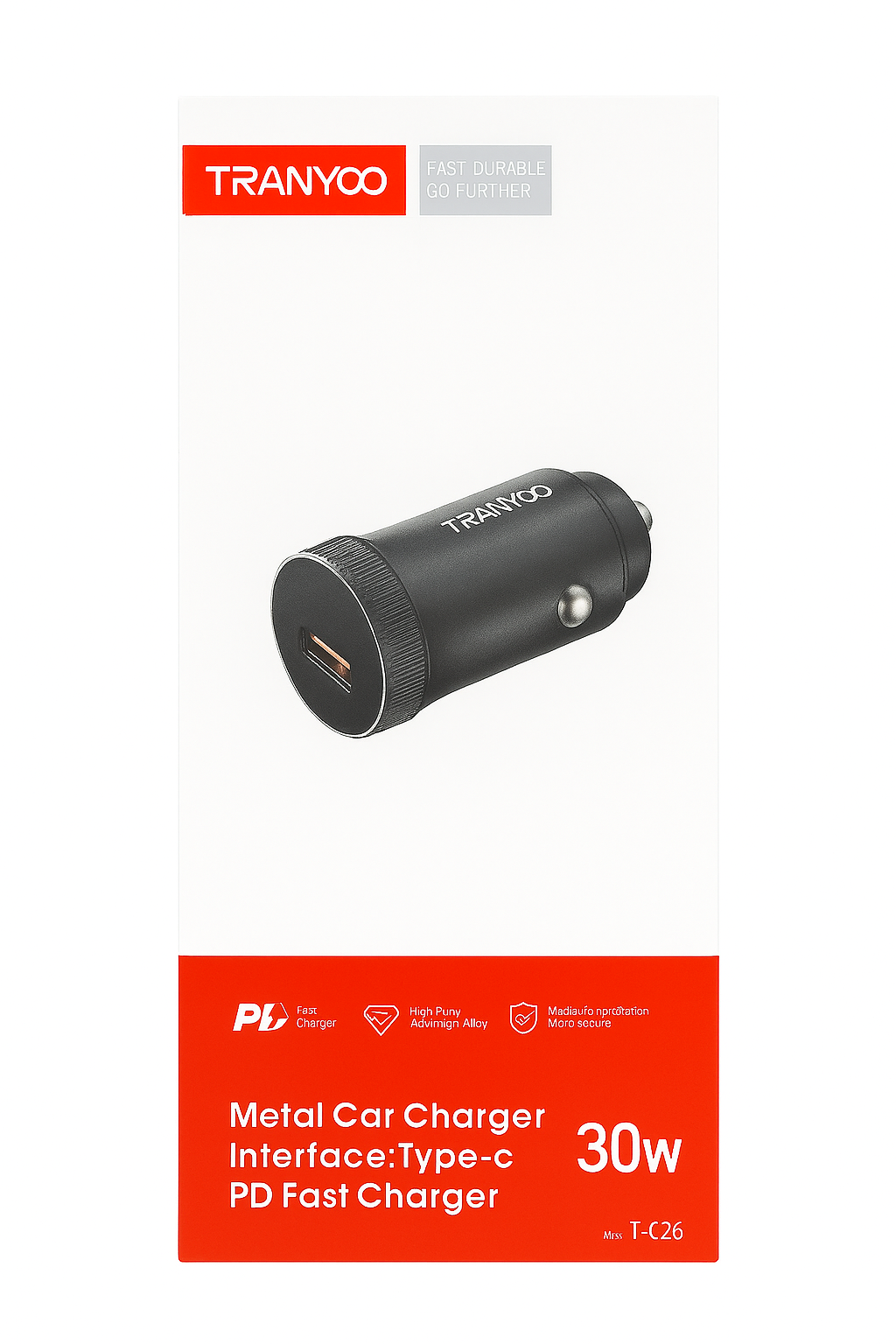 Tranyoo Metal Car Charger  30W PD Snabbladdare