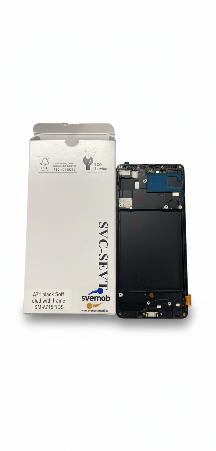 Samsung A71 Soft OLED Skärm med Ram - Svart (SM-A715F/DS)