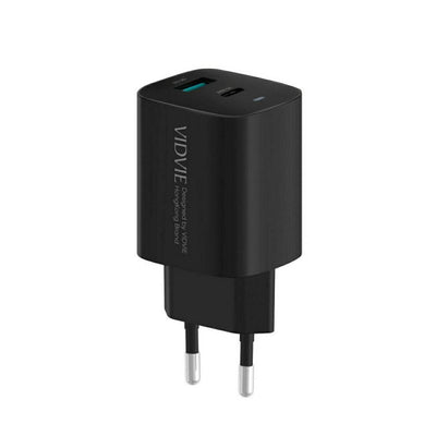 VIDVIE Snabbladdare USB+TYPE-c uttag lightning 1m Svart